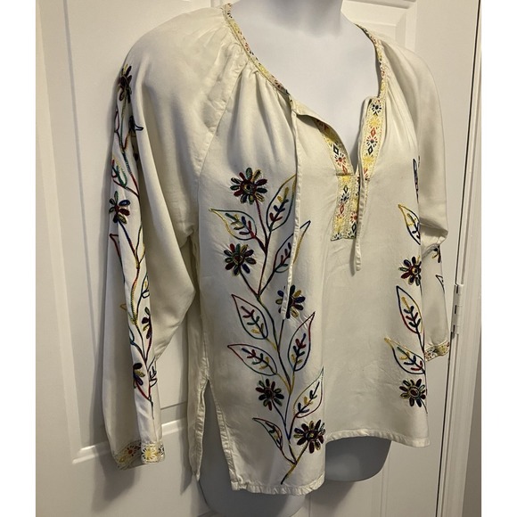 More By Lata Sz Large Boho Embroidered Top Y2K Women's‎ Peasant Hippie Ivory - Picture 3 of 7